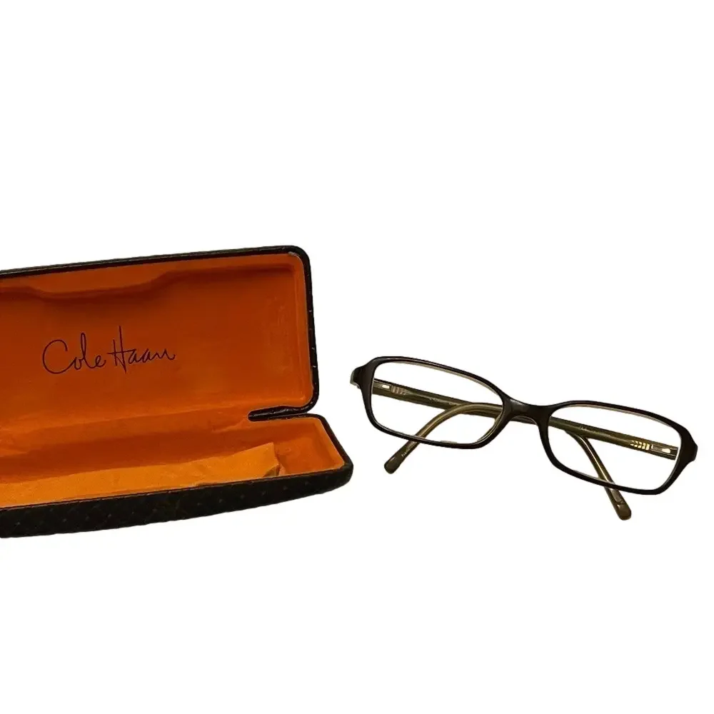 Cole Haan Brown Horn with Basketweave Detail Frame